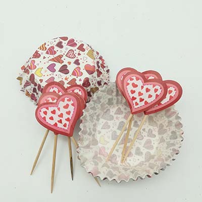 60 Set  Valentine Cake Cup with Toothpick Flags