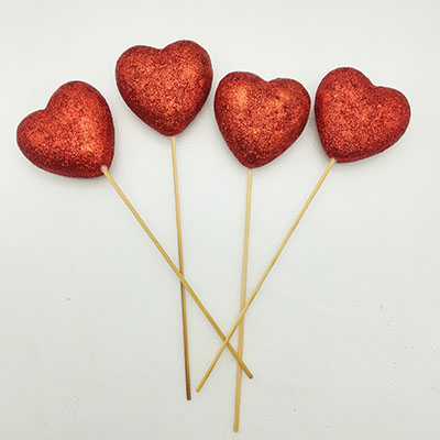 4PK Valentines Glitter Foam Heart Picks
