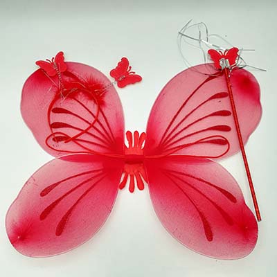 Lovely Girls Fairy Red Butterfly Wings Wand Headband Set