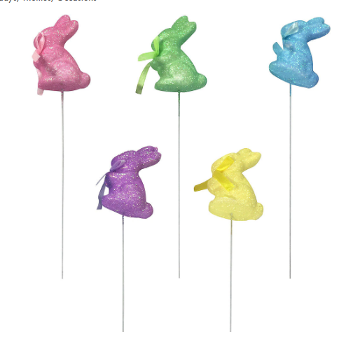 5pk glitter easter bunny pick 