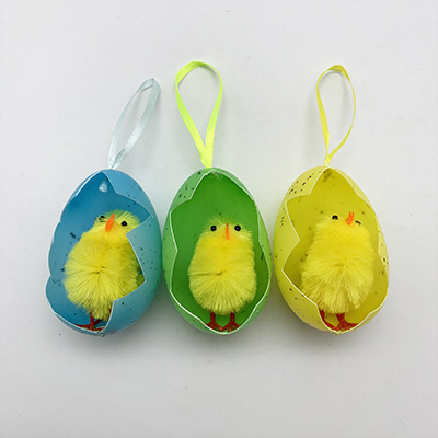 3pcs Chenille Chick In Egg Ornaments