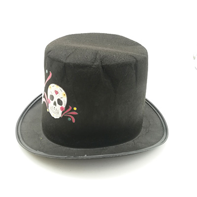 Black Jazz Top Hat With Skull Printing