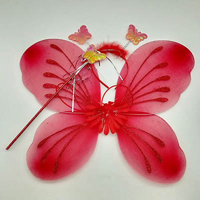 Girls Red Fairy Wings Head band and Wand For Party