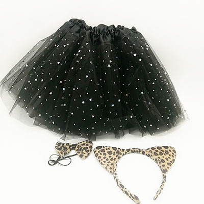 Girls Black Tutu Gauzy Skirt With Star Sequins For Party Dress