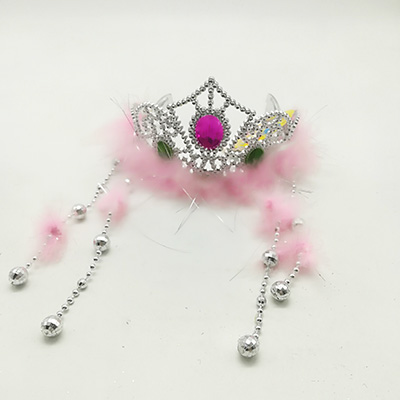 Girl Crown With Pink Yarn And Bead Decoration