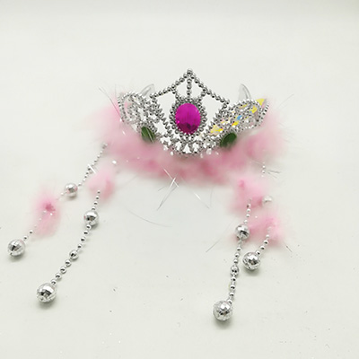 Girl Crown With Pink Yarn And Bead Decoration