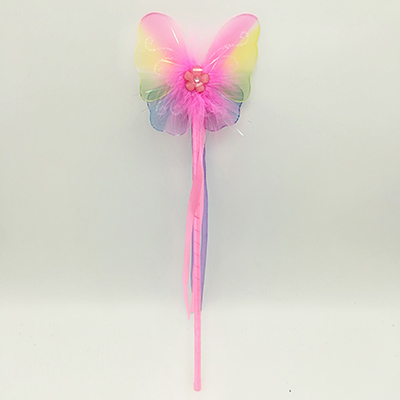 Girls Butterfly Wand With Feather And Ribbon