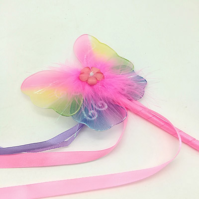 Girls Butterfly Wand With Feather And Ribbon