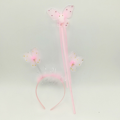 Girls Pink Butterfly Wand And Headband Set