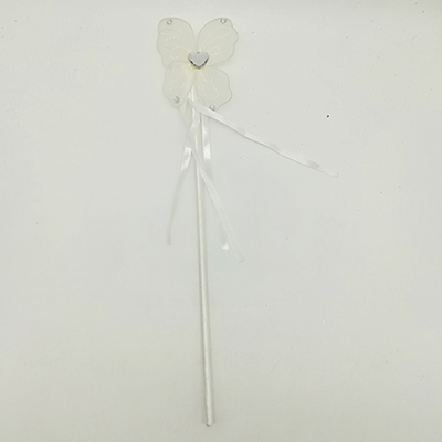 Girls White Butterfly Wand With Ribbon