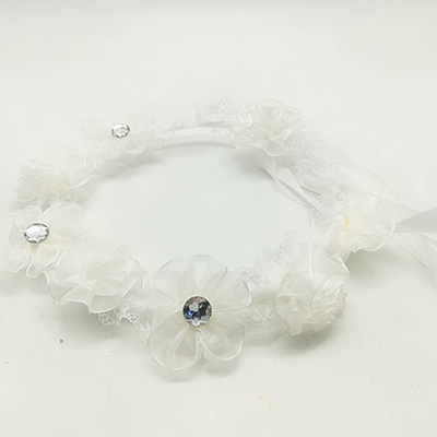 Girls White Headband With Ribbon And Flower Decoration
