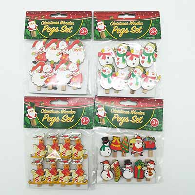 8pk XMAS Character Wooden Clip