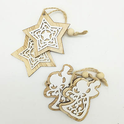 2pk XMAS Mini Wood Pendant 