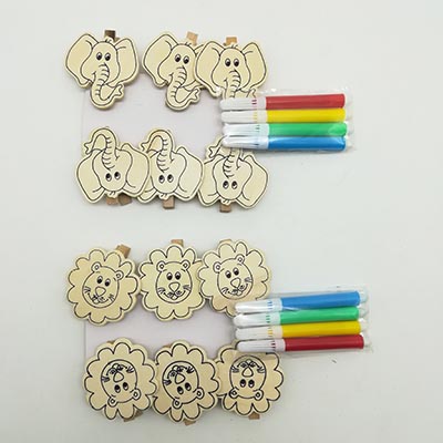 6pk Animal Design Wood Clip With Pen